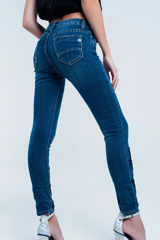 Jean Skinny Blue avec strass - Pantalons