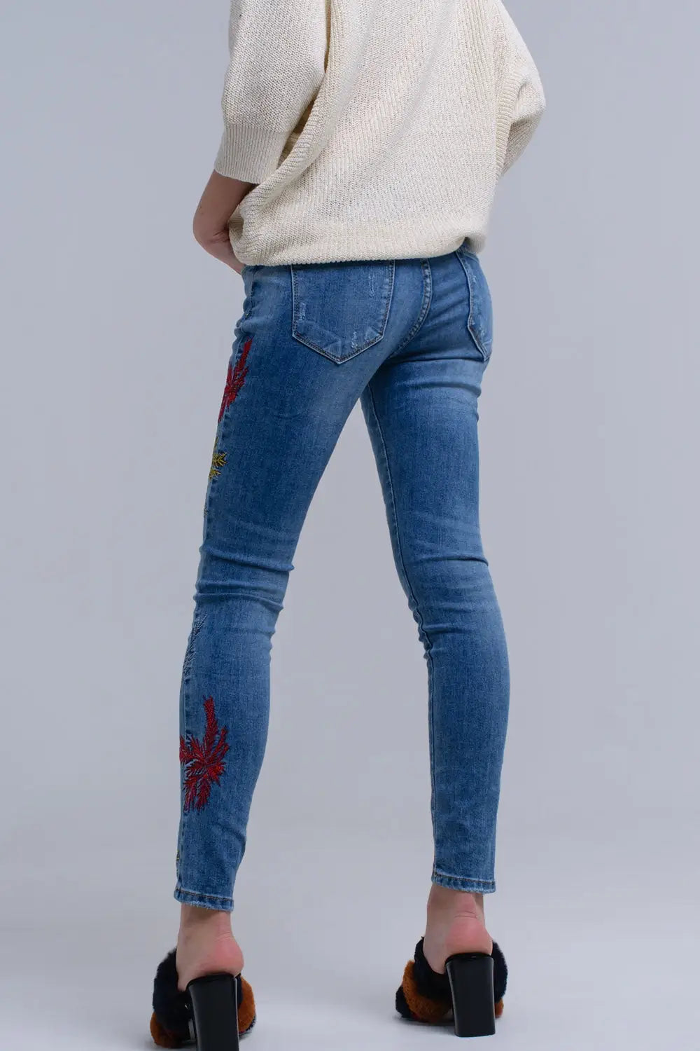 Jean skinny brodé - Pantalons