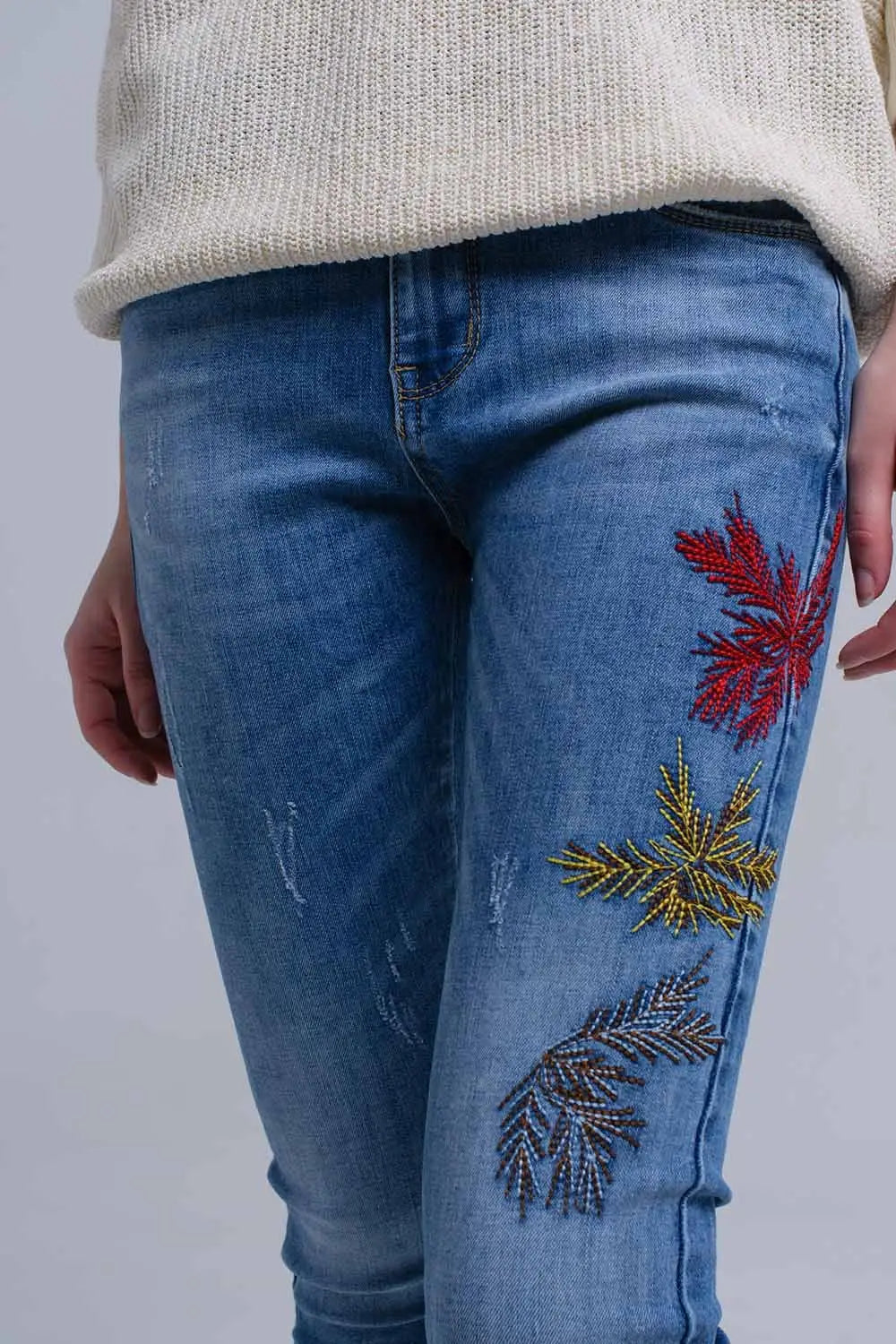 Jean skinny brodé - Pantalons