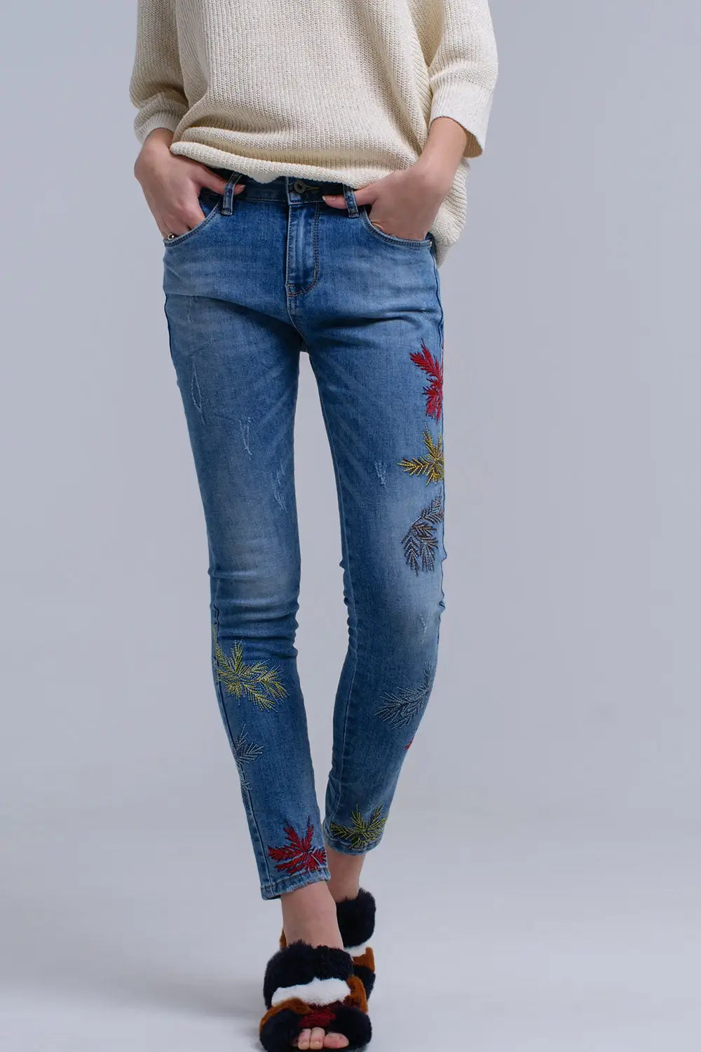 Jean skinny brodé - Pantalons