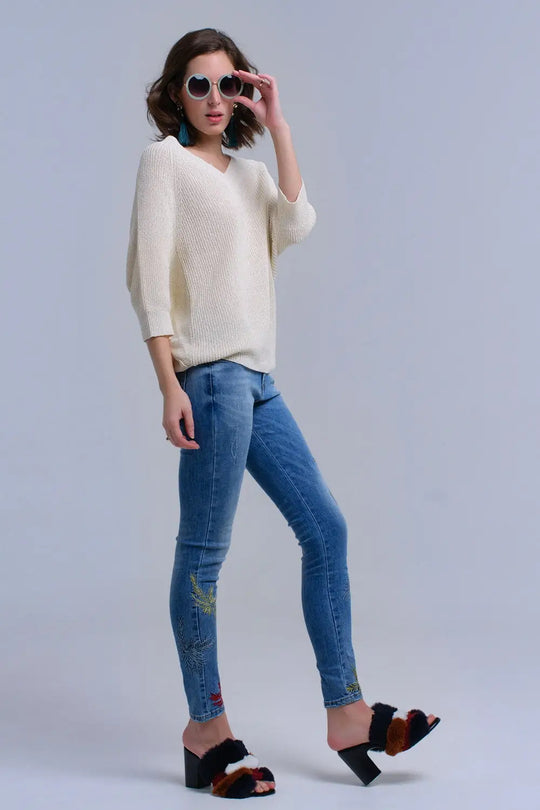 Jean skinny brodé - Pantalons
