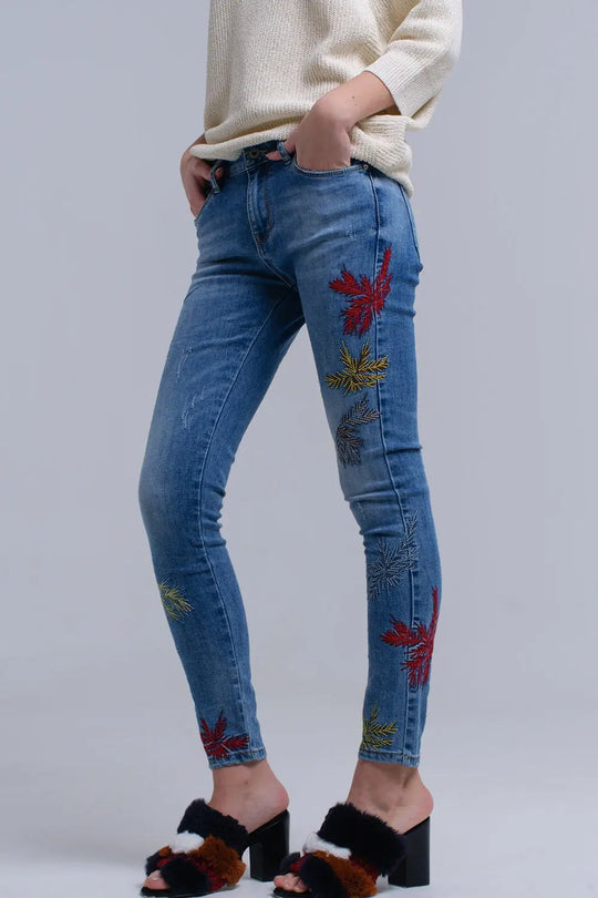 Jean skinny brodé - Pantalons