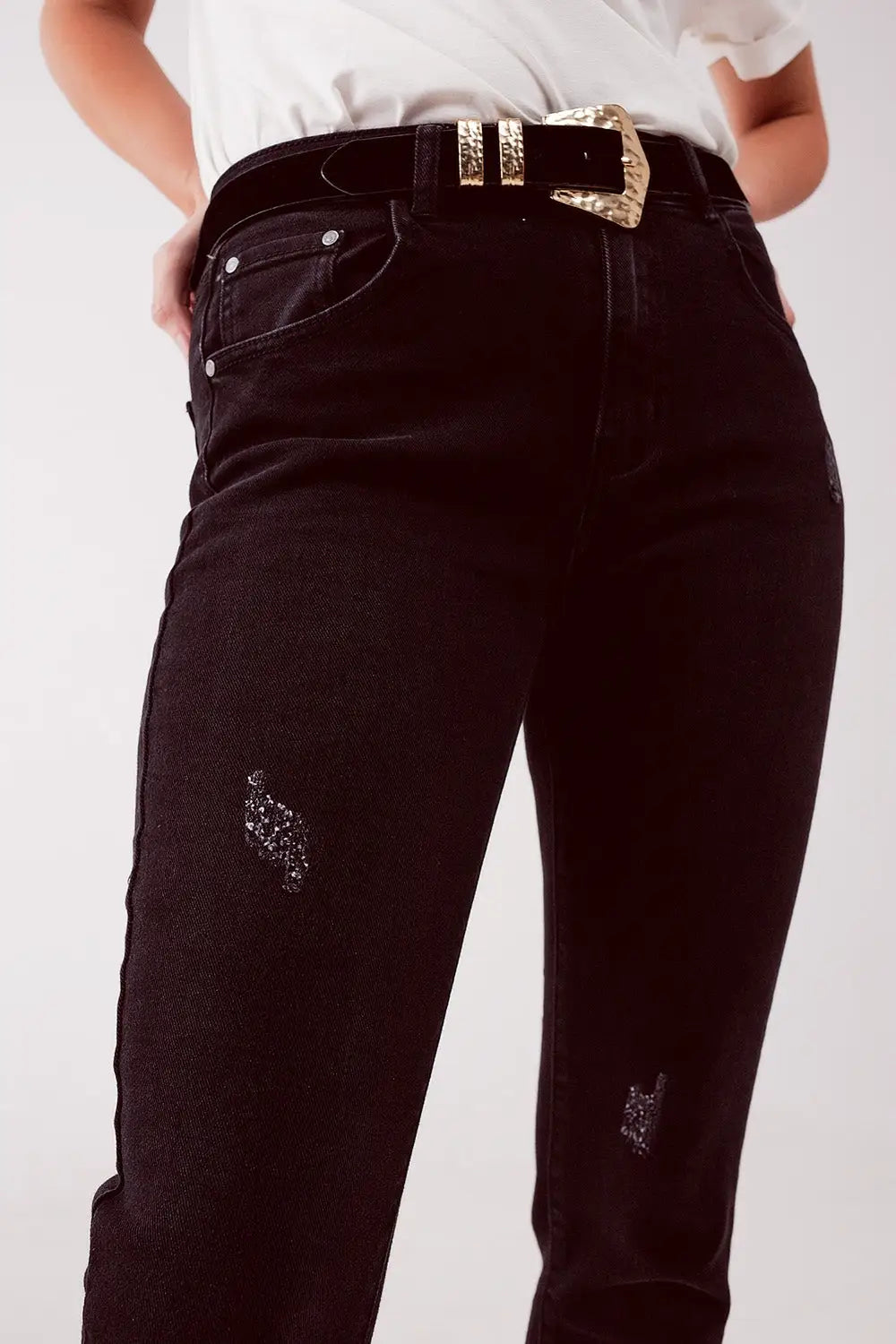 Jean skinny déchiré à taille haute Noir - Pantalons