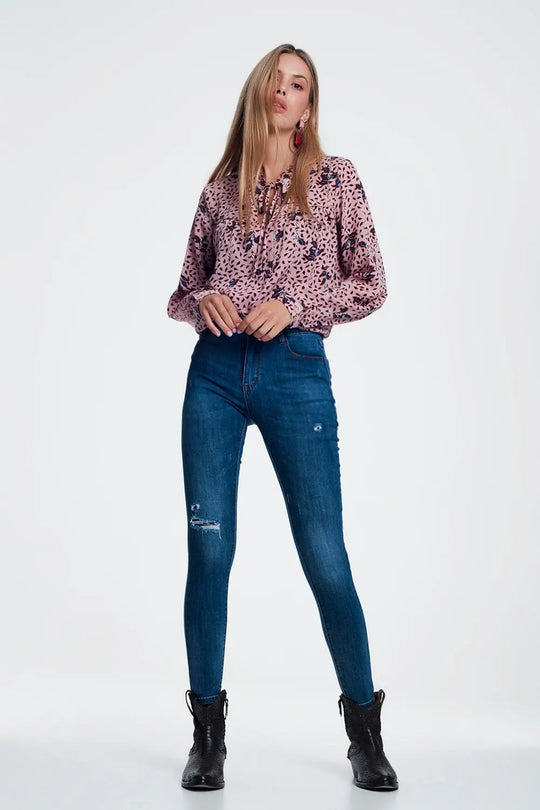 Jean skinny déchiré Bleu - Pantalons