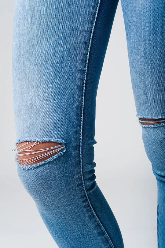 Jean skinny délavé avec découpe aux genoux - Pantalons