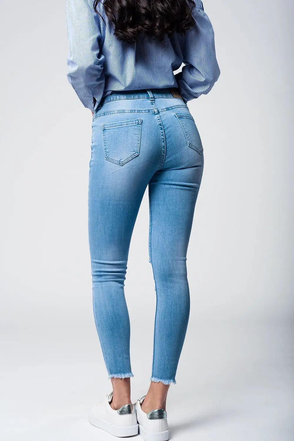 Jean skinny délavé avec découpe aux genoux - Pantalons
