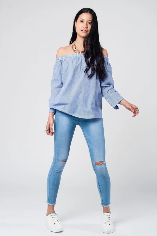 Jean skinny délavé avec découpe aux genoux - Pantalons