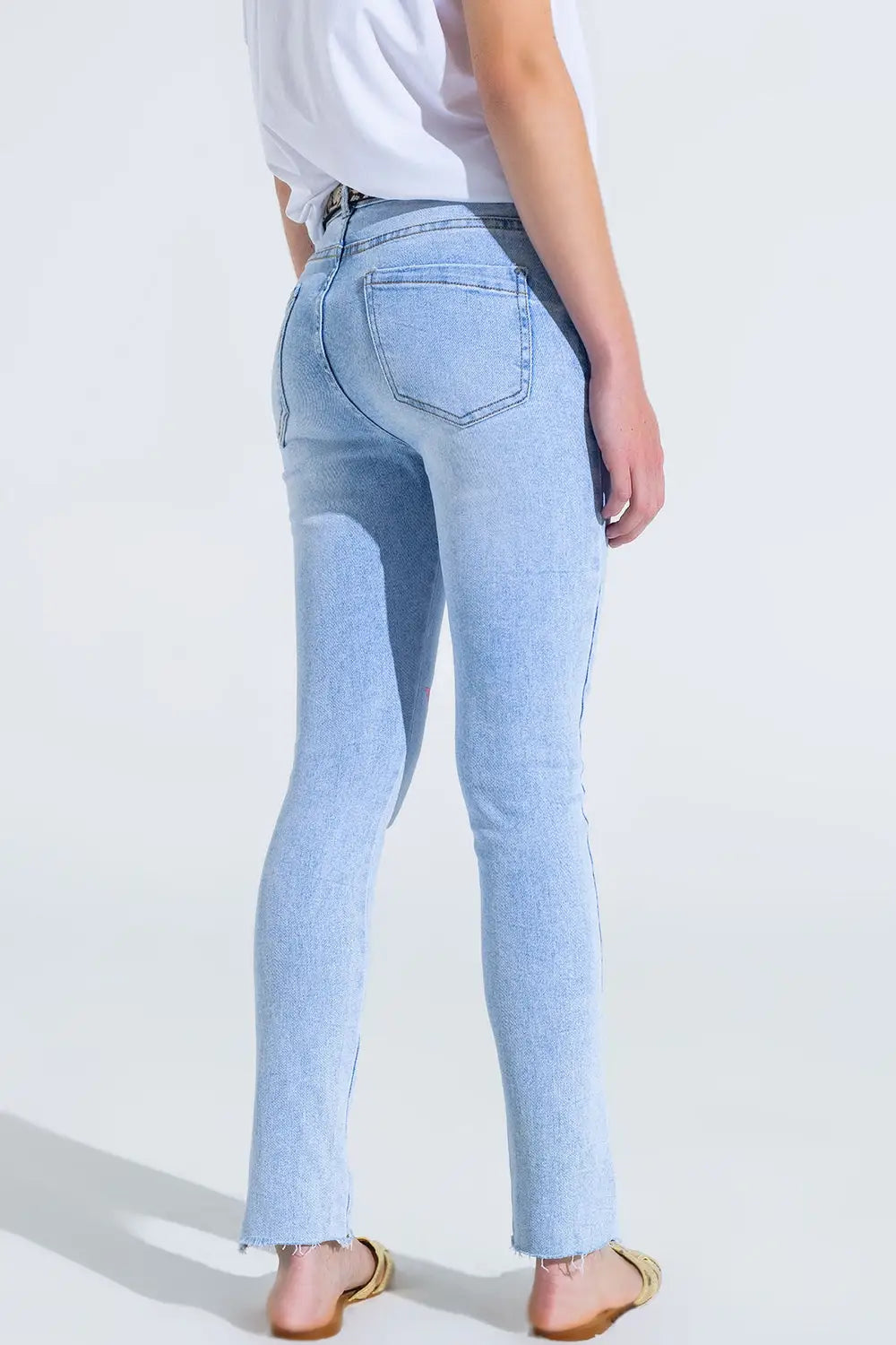 Jean skinny délavé avec étoiles sur les jambes - Pantalons
