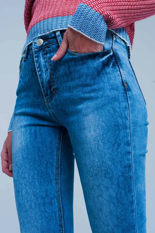 Jean skinny délavé avec motif léopard - Pantalons