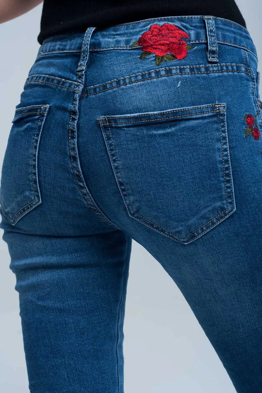 Jean Skinny denim brodé - Pantalons