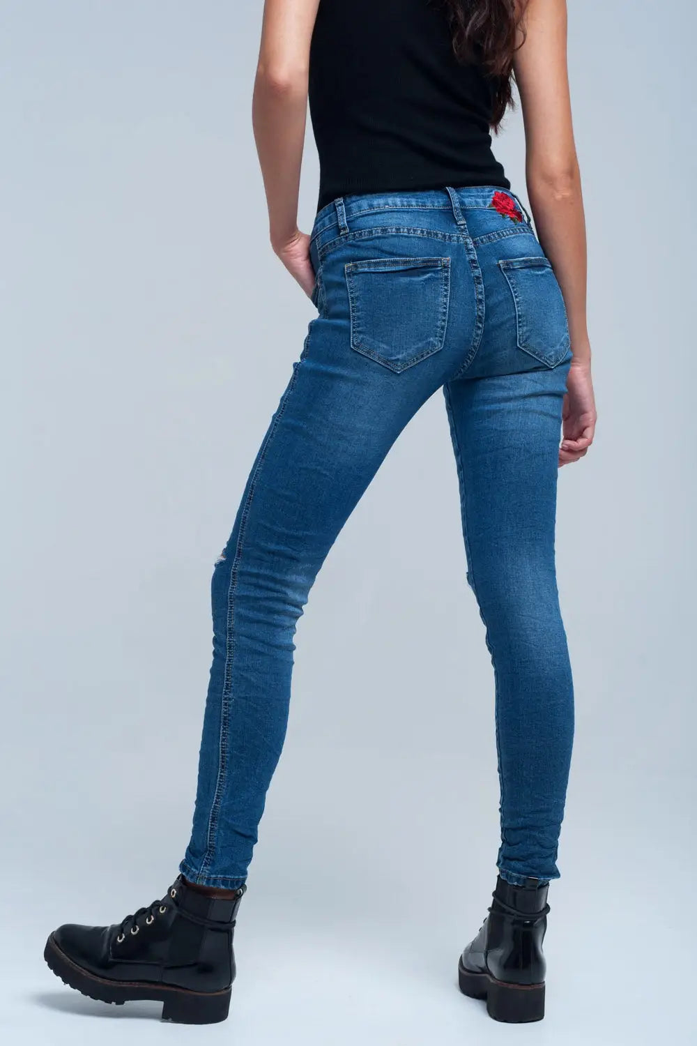 Jean Skinny denim brodé - Pantalons