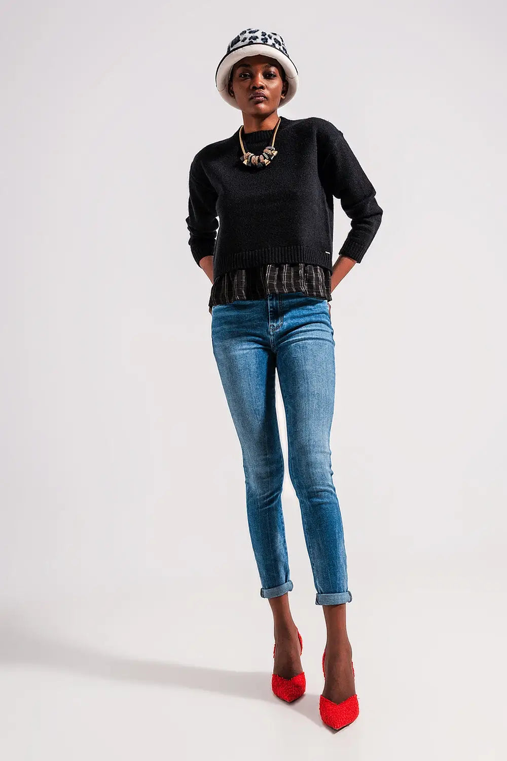 Jean skinny en coton elastic Bleu délavé moyen - Pantalons