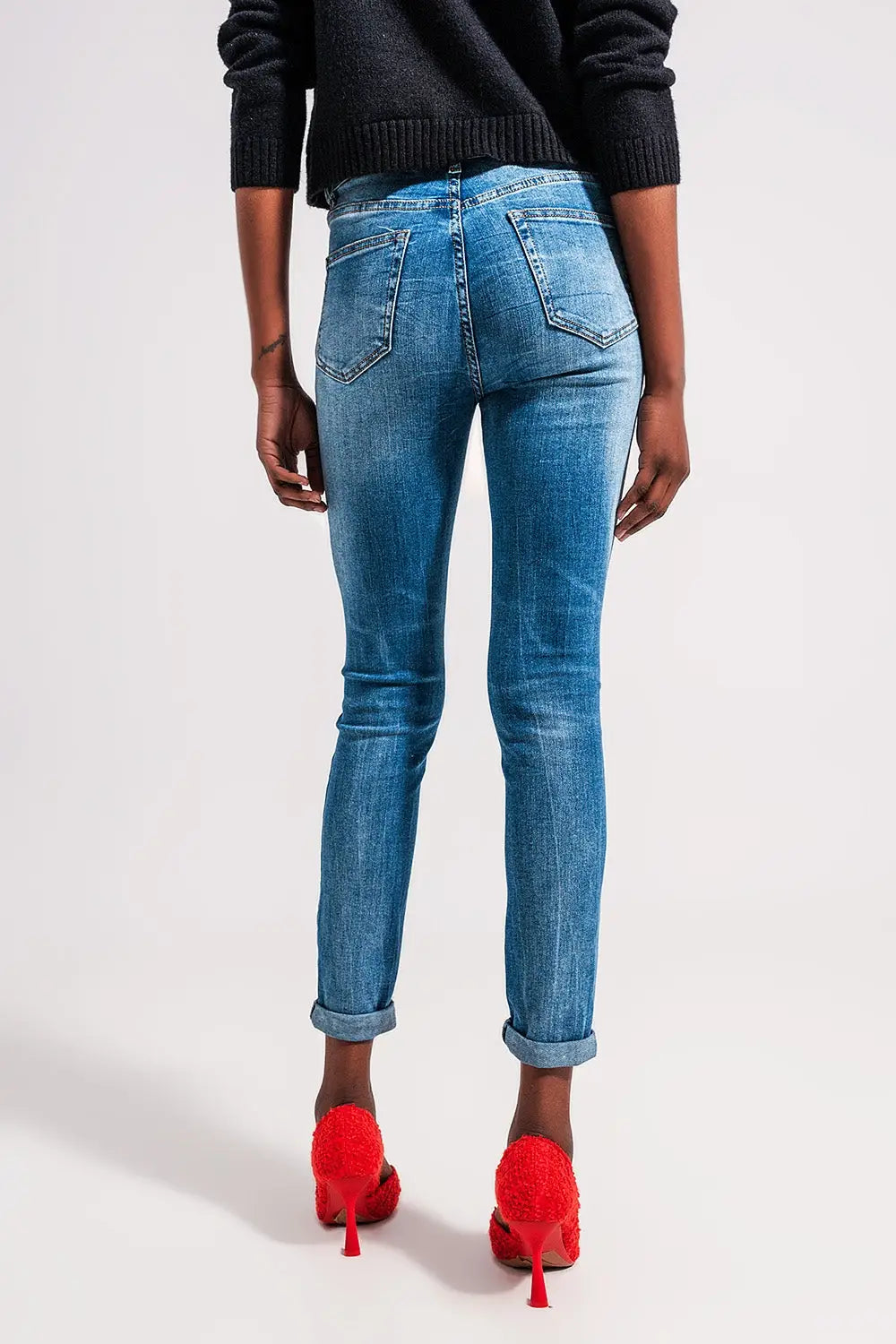 Jean skinny en coton elastic Bleu délavé moyen - Pantalons