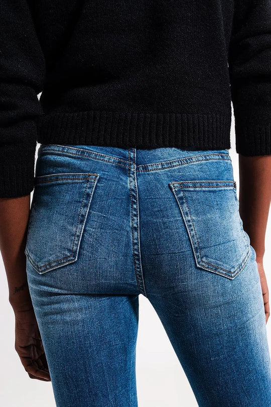 Jean skinny en coton elastic Bleu délavé moyen - Pantalons