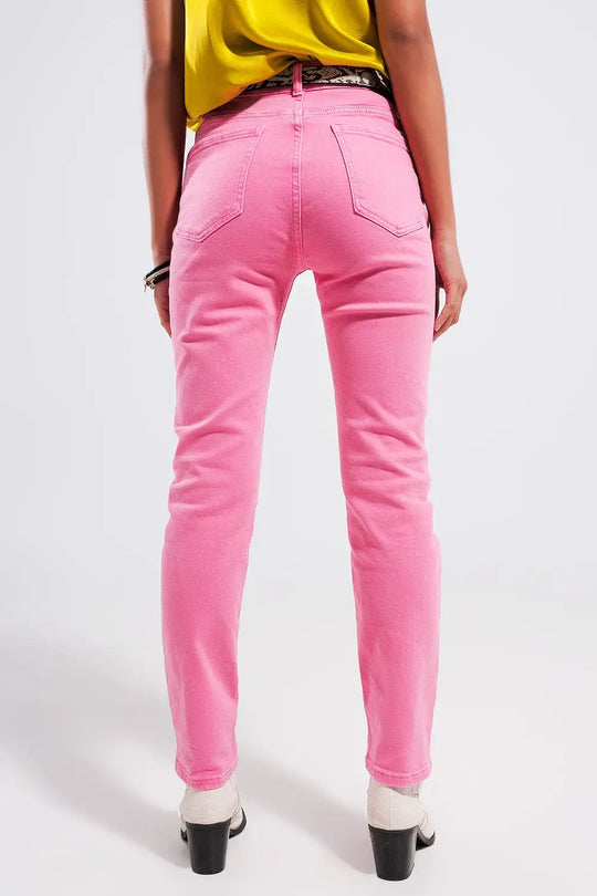 Jean skinny en coton extensible fuchsia - Pantalons