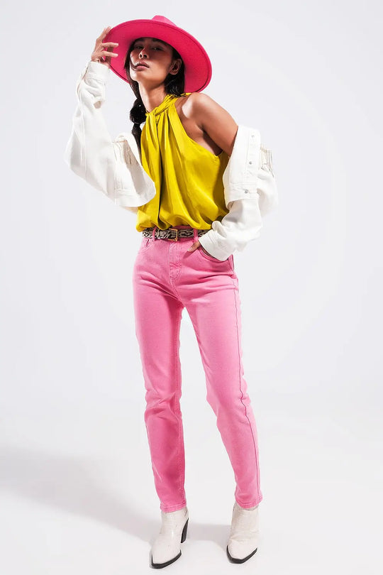 Q2 Jean skinny en coton extensible fuchsia
