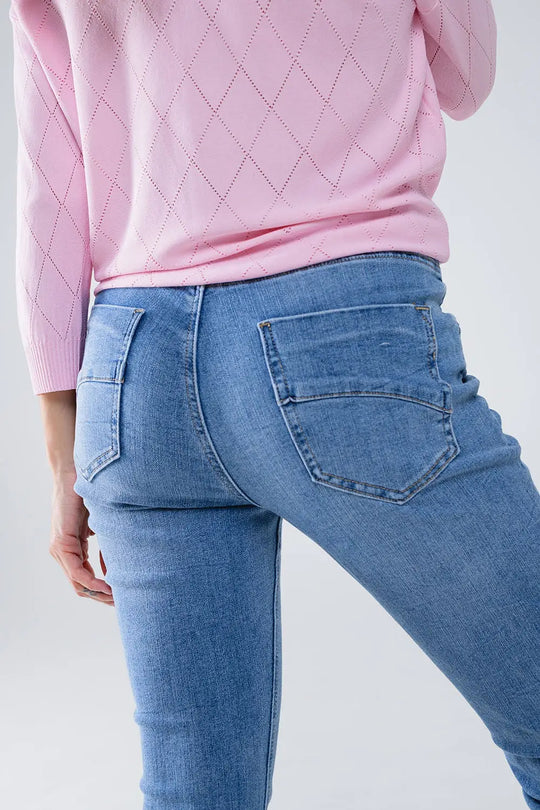 Jean skinny en délavage léger avec détail sur la poche - Pantalons