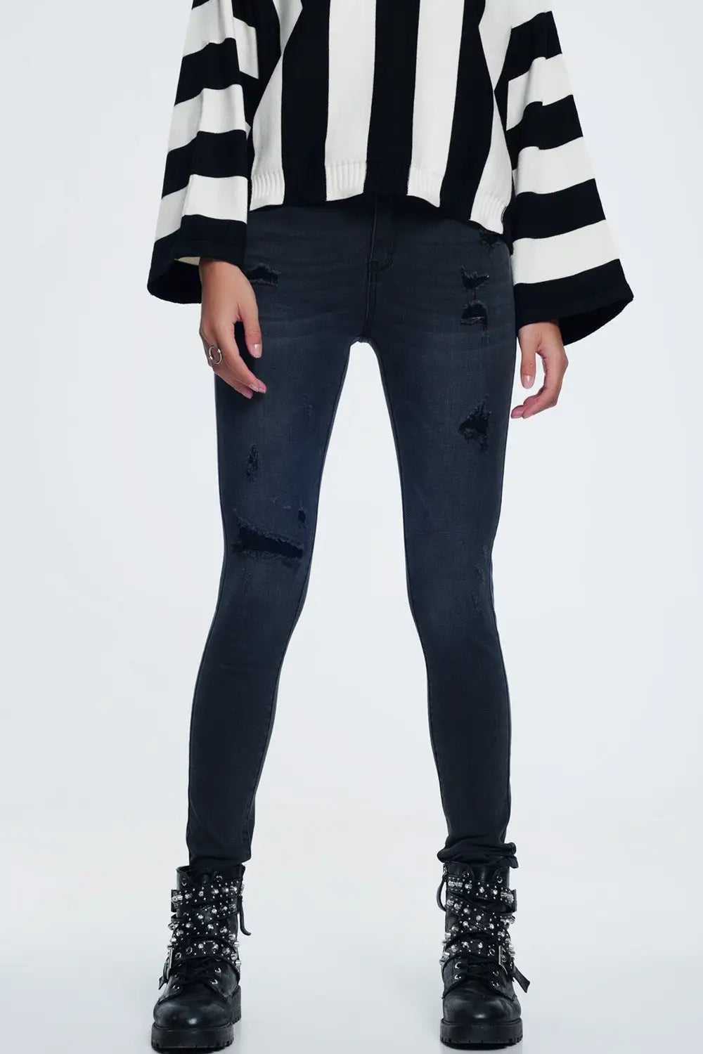Jean skinny en détresse noir - Pantalons