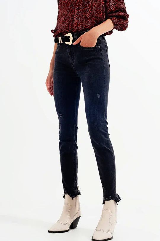 Jean skinny en Noir délavé - Pantalons