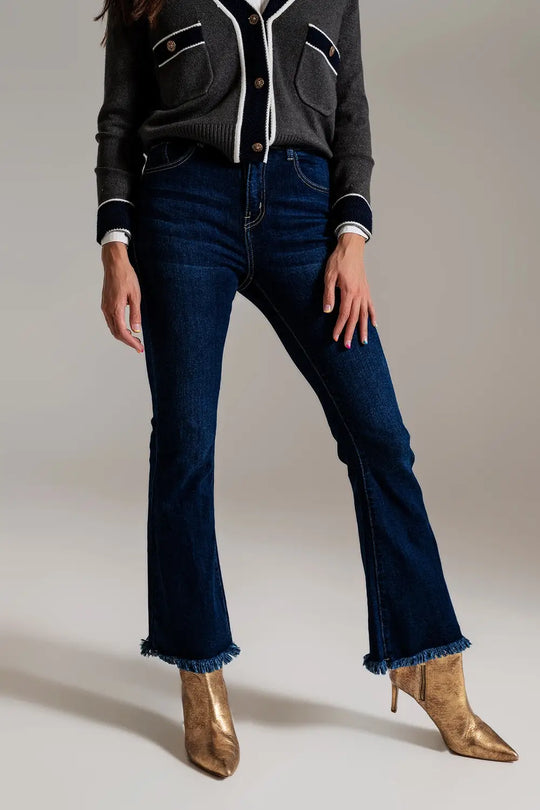 Jean skinny évasé bleu foncé - Pantalons