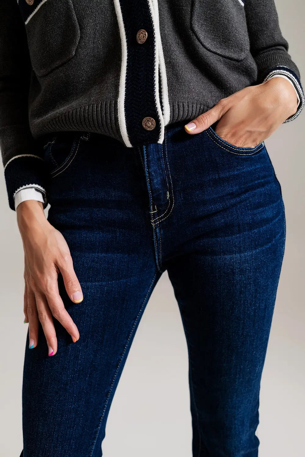 Jean skinny évasé bleu foncé - Pantalons