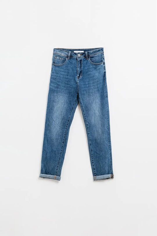 Jean skinny extensible à cinq poches bleu foncé - Pantalons