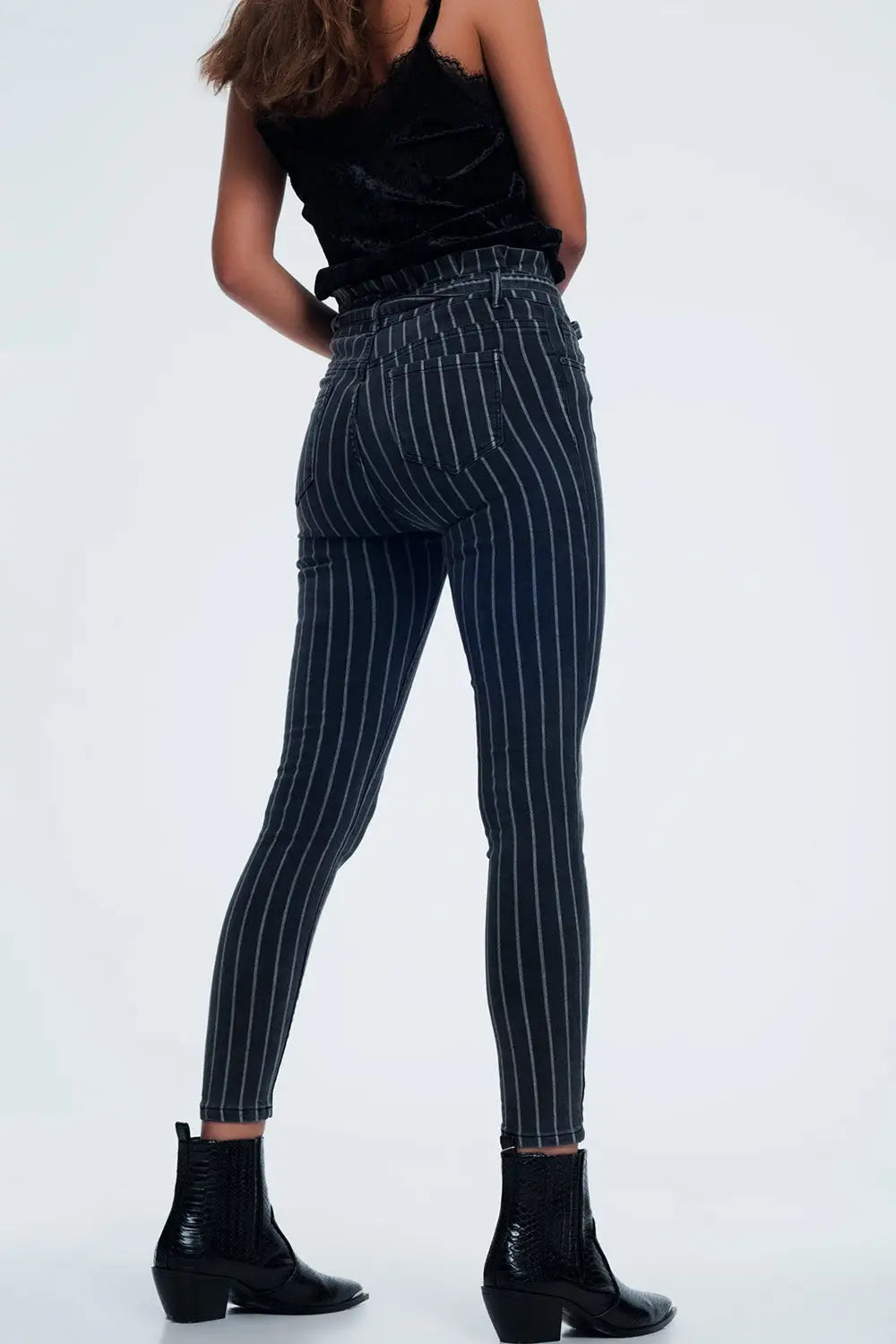 Jean skinny gris à rayures - Pantalons