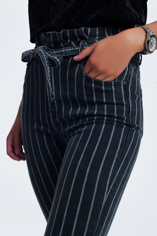 Jean skinny gris à rayures - Pantalons