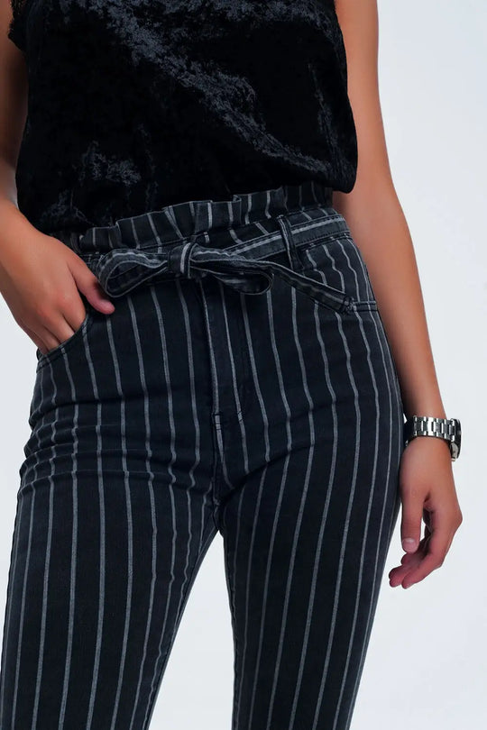 Jean skinny gris à rayures - Pantalons