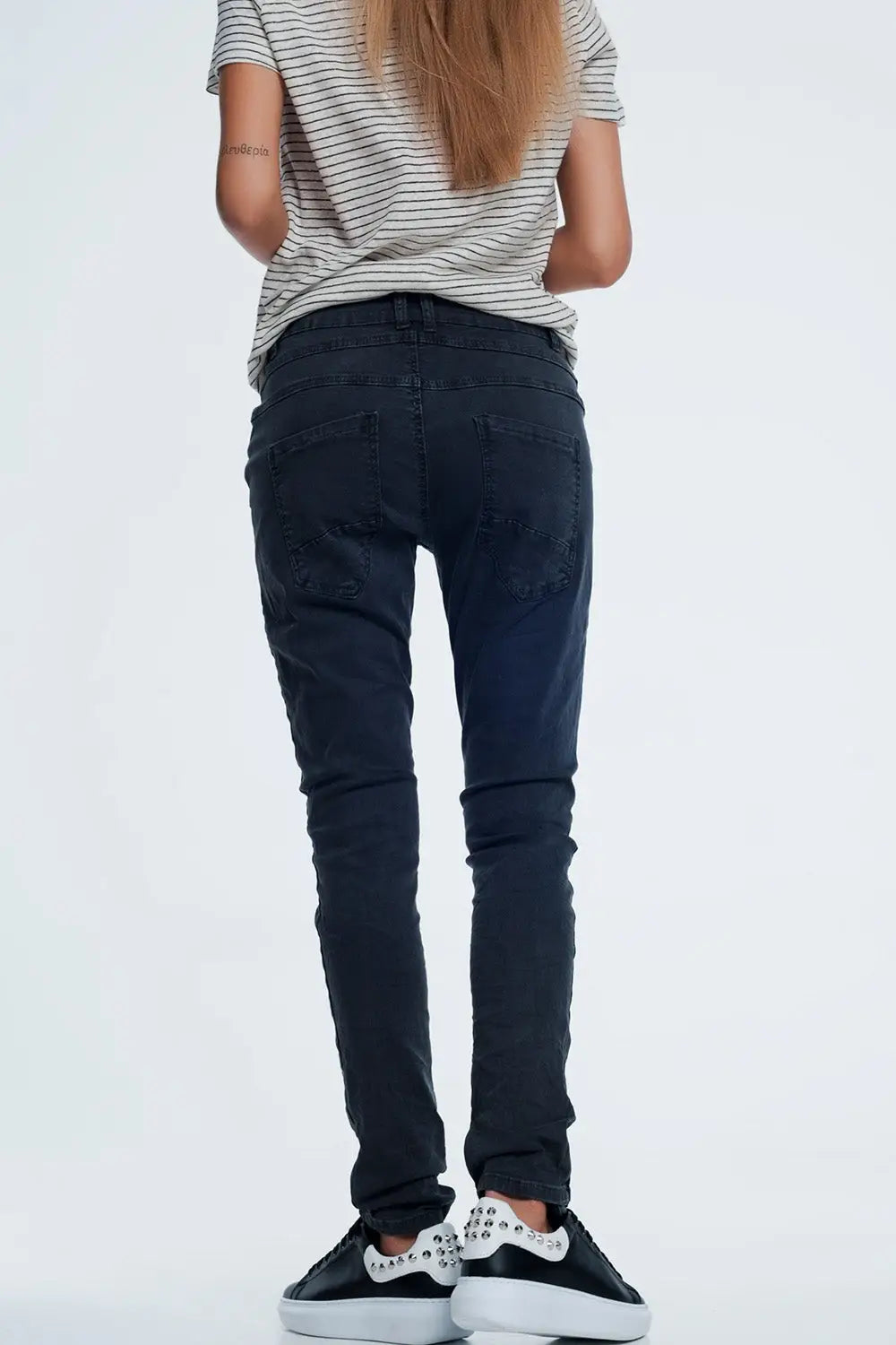 jean skinny gris avec entrejambe bas - Pantalons