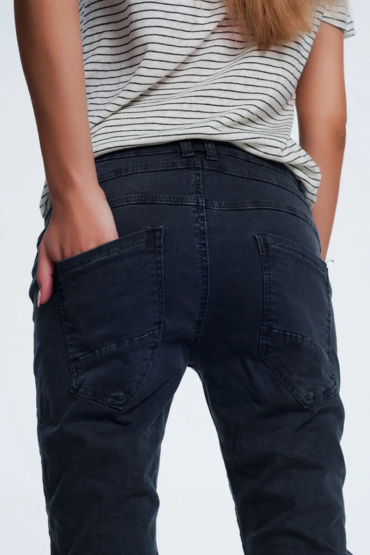 jean skinny gris avec entrejambe bas - Pantalons