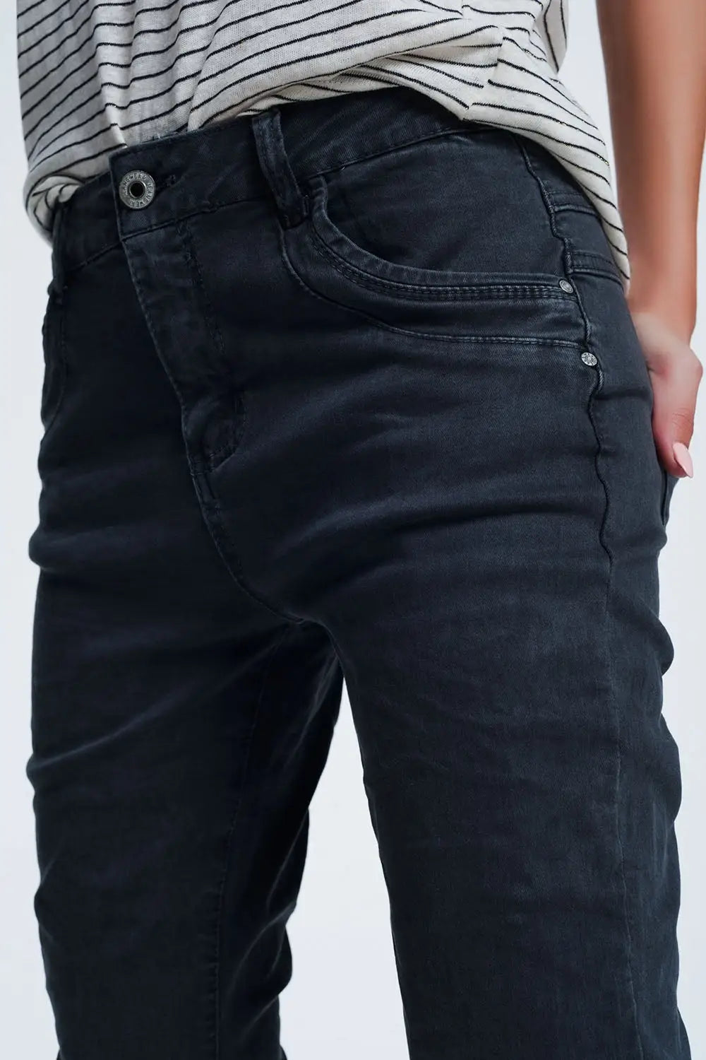 jean skinny gris avec entrejambe bas - Pantalons