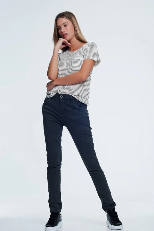 jean skinny gris avec entrejambe bas - Pantalons