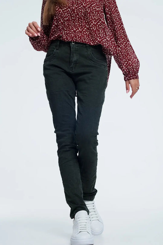 jean skinny khaki avec entrejambe bas - Pantalons