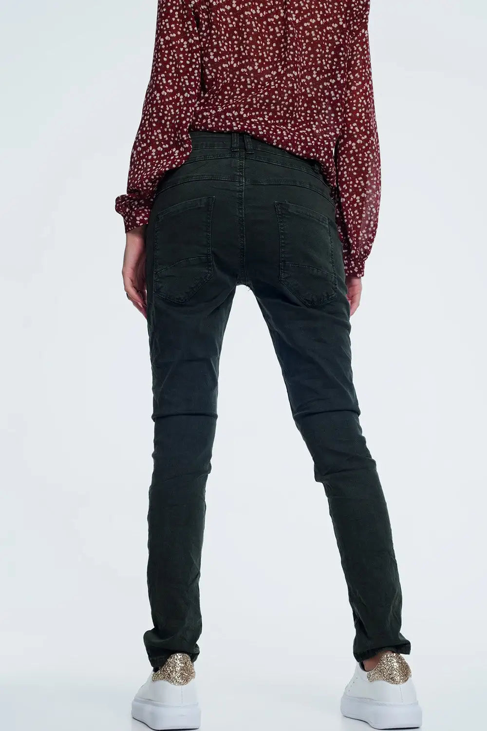 jean skinny khaki avec entrejambe bas - Pantalons