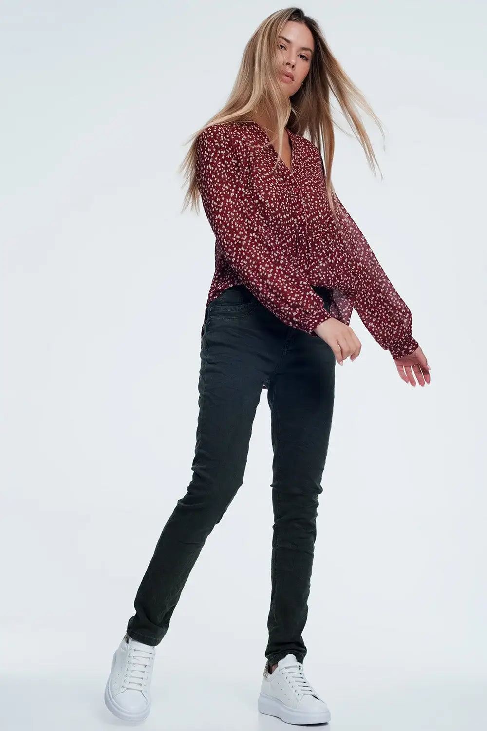 jean skinny khaki avec entrejambe bas - Pantalons