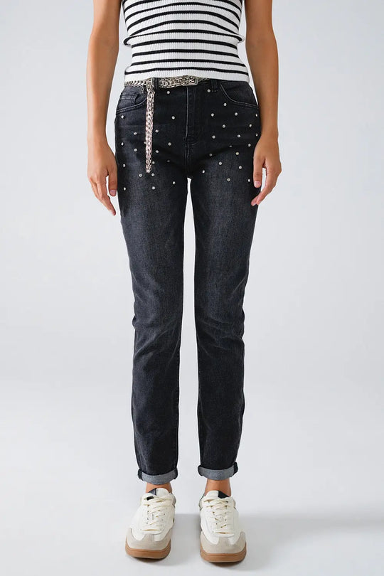 Q2 Jean skinny noir avec strass
