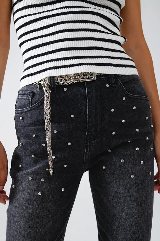 Jean skinny noir avec strass - Pantalons