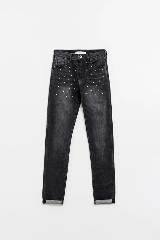 Jean skinny noir avec strass - Pantalons