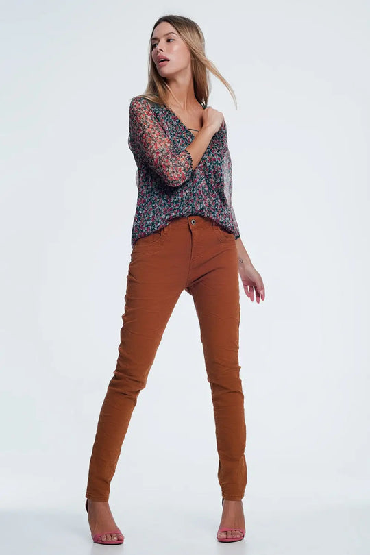jean skinny orange avec entrejambe bas - Pantalons