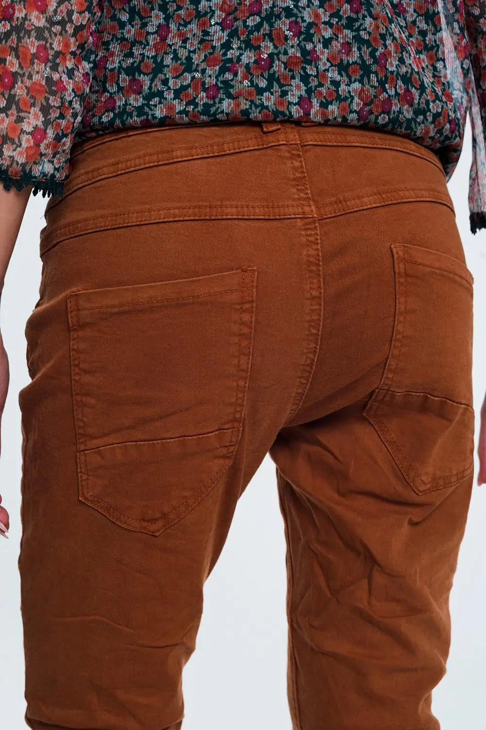 jean skinny orange avec entrejambe bas - Pantalons