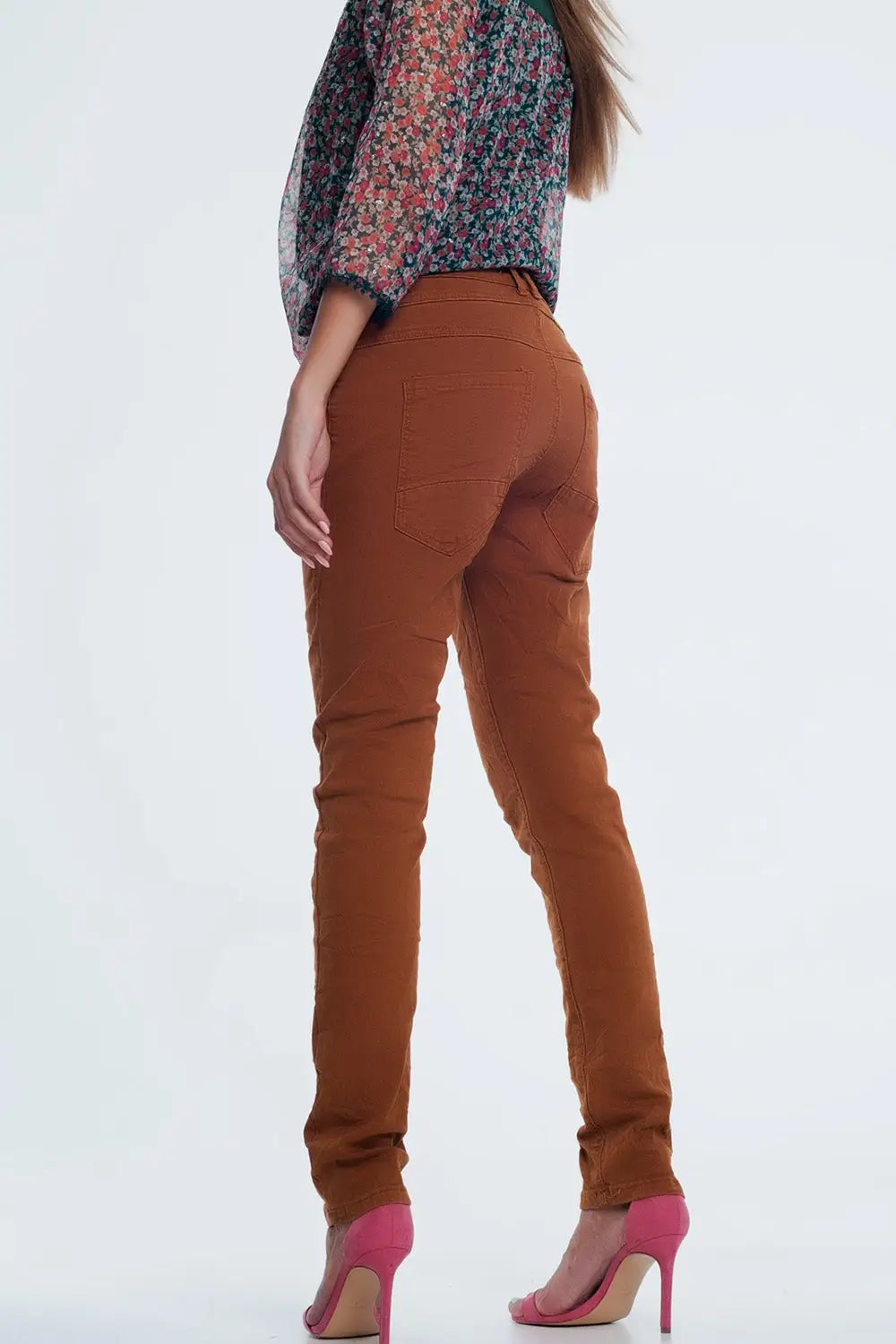 jean skinny orange avec entrejambe bas - Pantalons