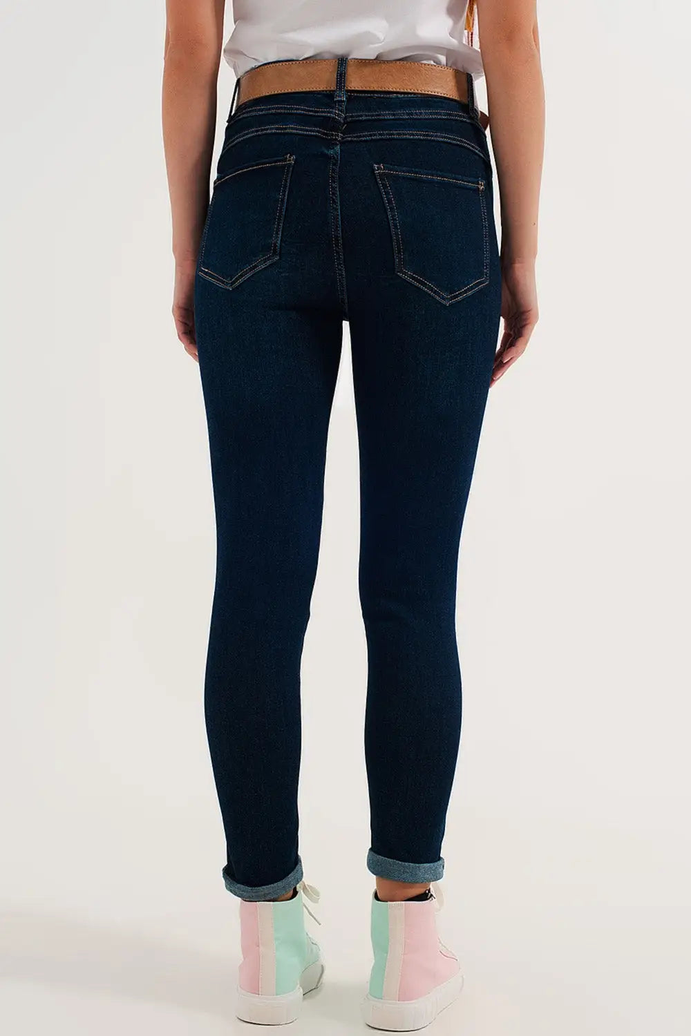 Jean skinny stretch bleu délavé moyen - Pantalons