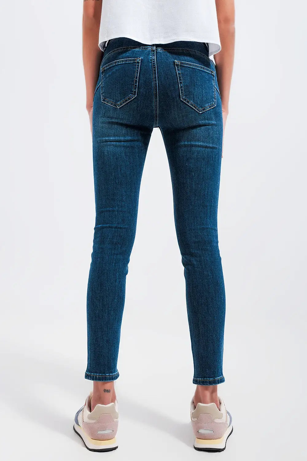 Jean skinny taille haute à délavage foncé - Pantalons