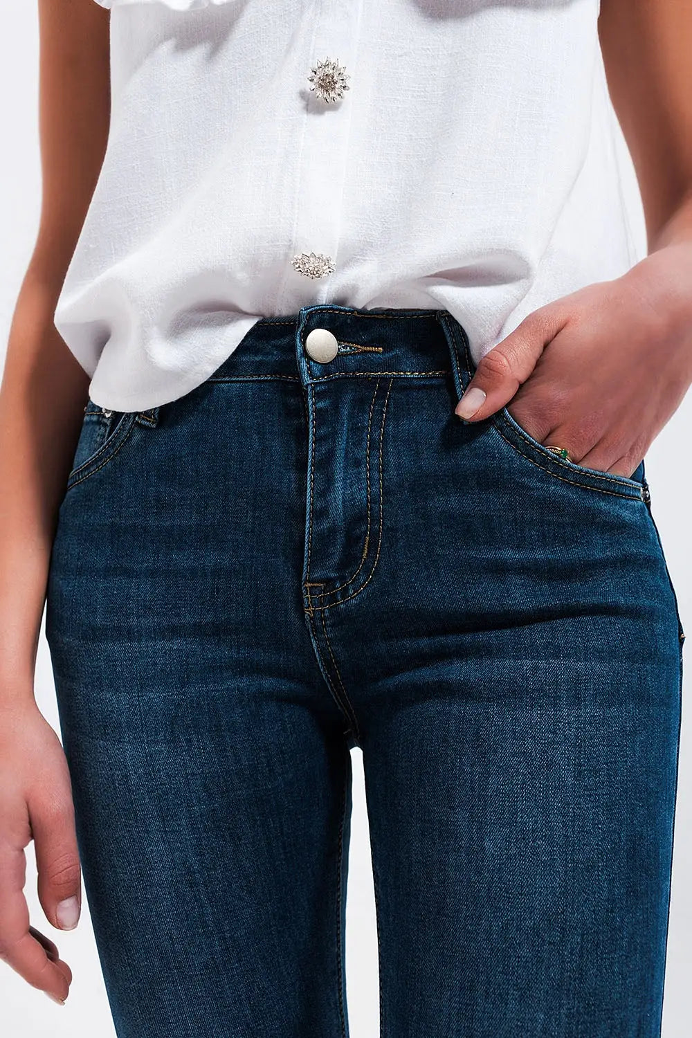 Jean skinny taille haute à délavage foncé - Pantalons