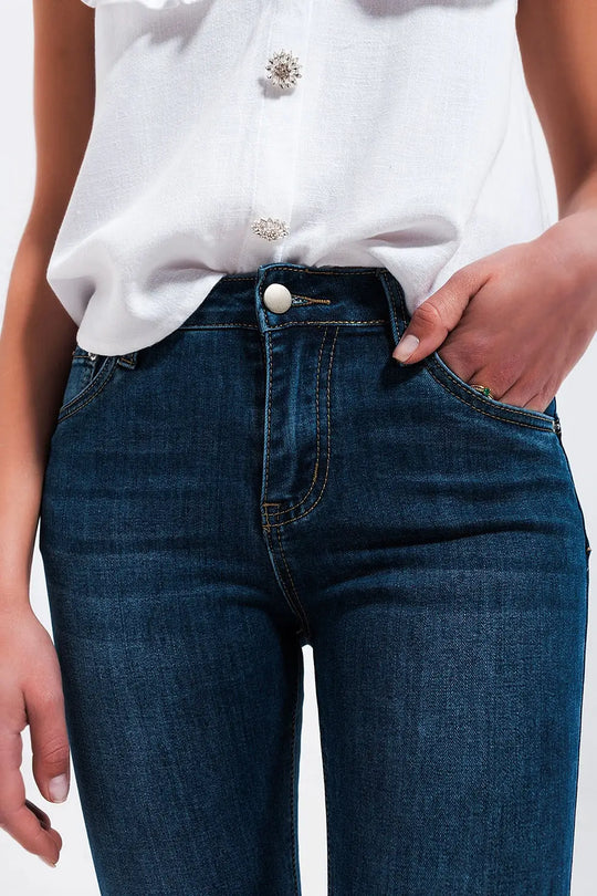 Jean skinny taille haute à délavage foncé - Pantalons