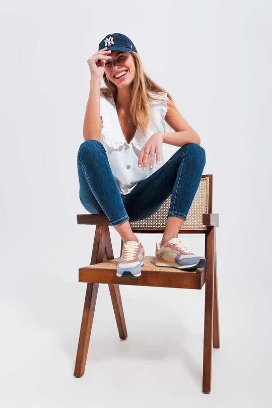 Q2 Jean skinny taille haute à délavage foncé