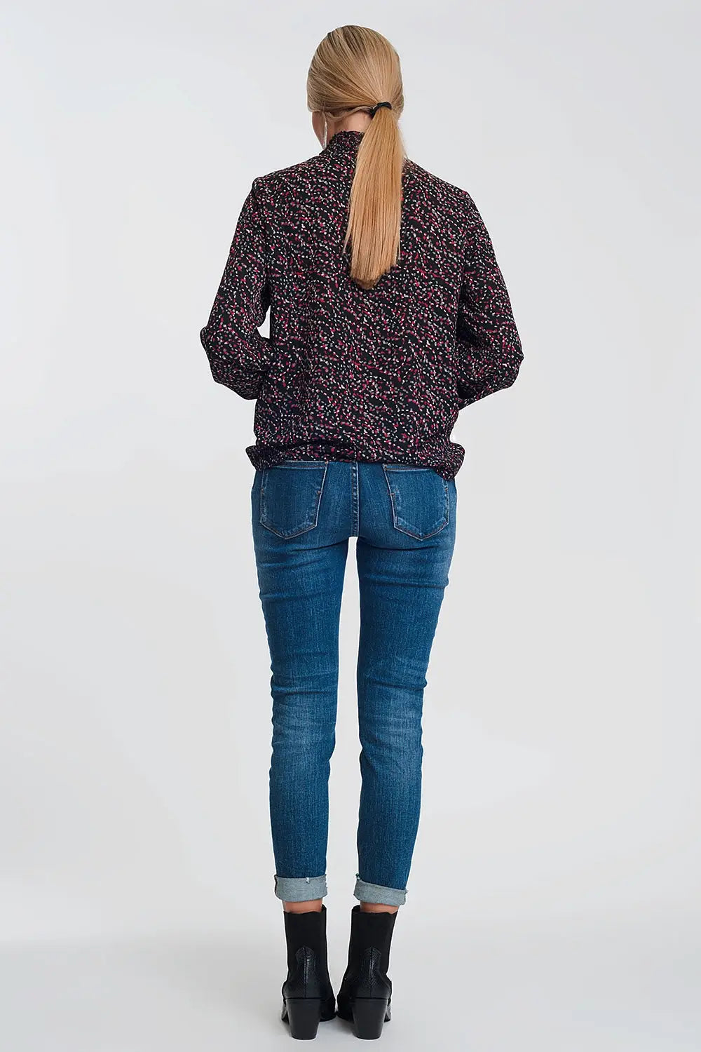 Jean skinny taille haute avec détails déchirés en Bleu délavage foncé - Pantalons