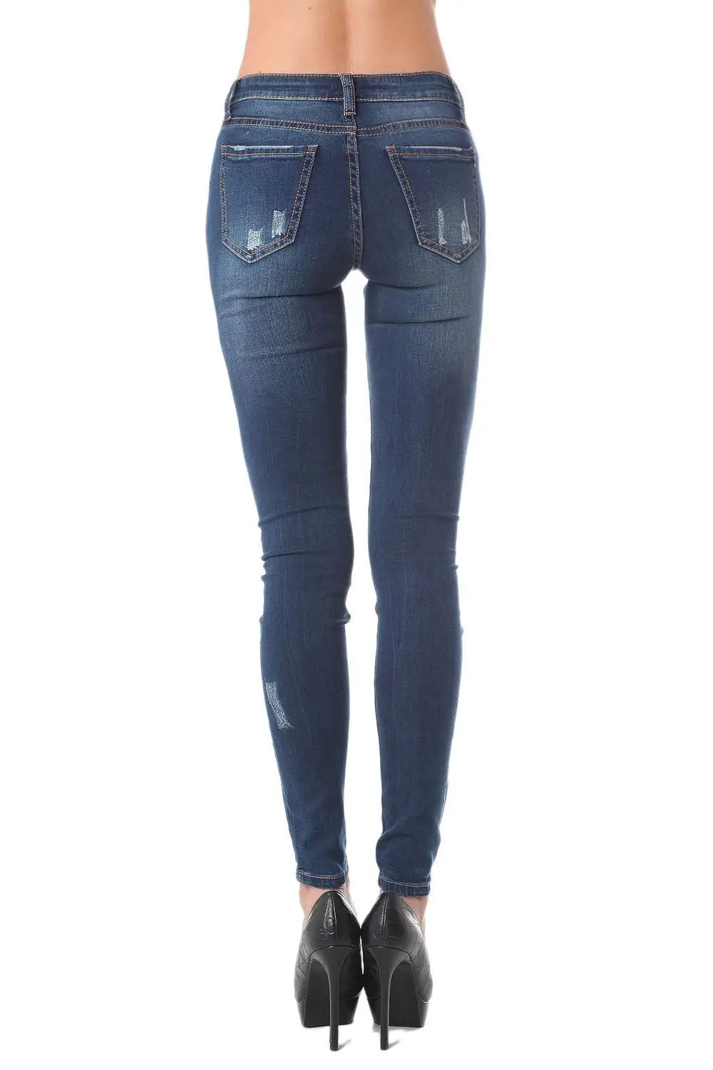 Jean skinny taille haute avec effet usé - Pantalons
