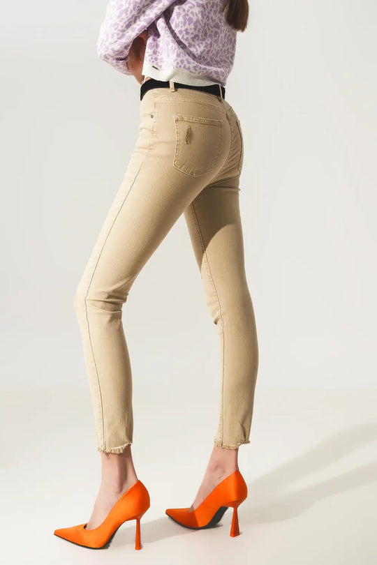Jean skinny taille haute beige - Pantalons